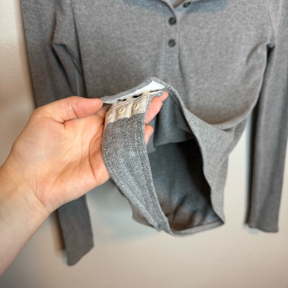 Madewell Gray Long-Sleeve Ribbed Henley Bodysuit - Picture 8 of 12